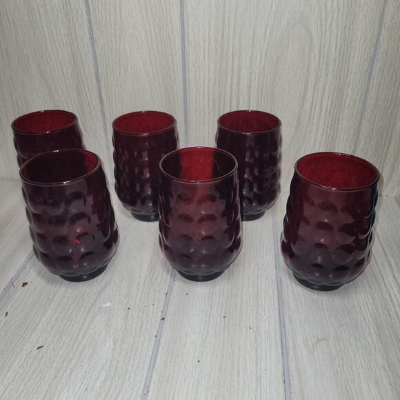 Vtg 70s Red Bubble Glasses Retro Barware Groovy Juice Tumblers Set Of 6 Gothic - Picture 2 of 8